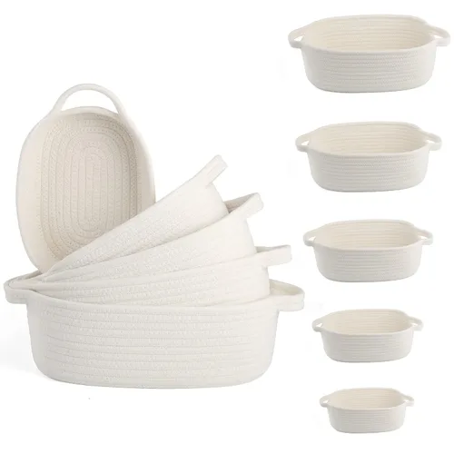 Vista 9 de VOOWO Juego de 5 cestas rectangulares de cuerda de algodón para almacenamiento, organización, decoración, gris oscuro