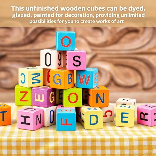 Vista 5 de Paquete de 50 cubos de madera de 2 pulgadas para manualidades, bloques de madera sin terminar, cubos de madera cuadrada maciza para pintura