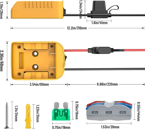 Vista 4 de Power Wheel Adapter Compatible with Dewalt 20V Battery Converter Kit Amarillo paquete de 1