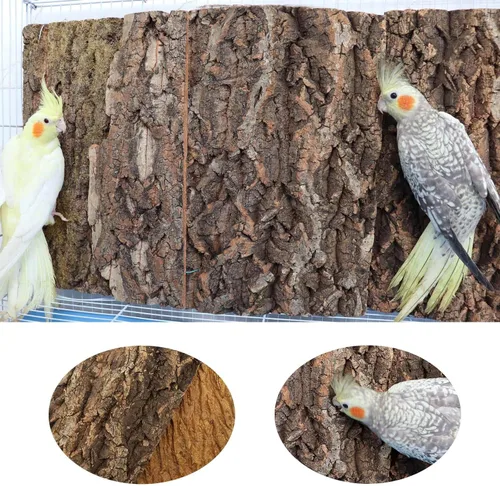 Vista 3 de Paquete de 2 perchas de corcho 100% natural de 16 x 12 pulgadas, tablas de asiento de corcho para pájaros, accesorios de decoración de corteza