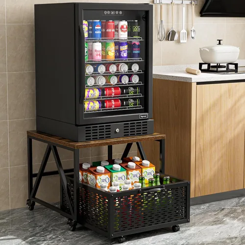 Vista 10 de Urban Deco Mini soporte para refrigerador con almacenamiento, carrito de refrigerador resistente con cesta de cajón, mini mesa de refrigerador