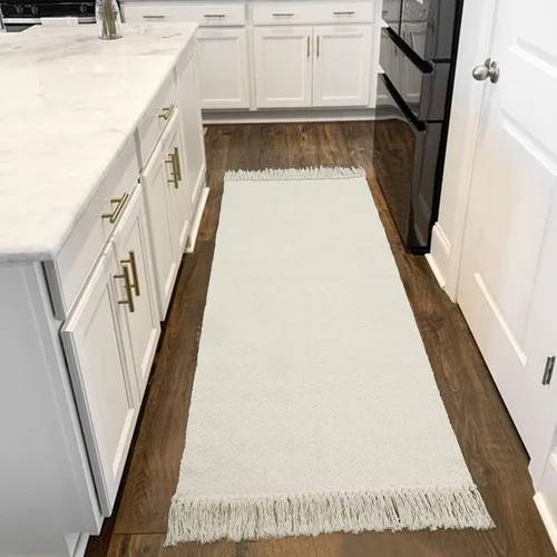 Vista 48 de Collive Alfombra de Baño Negra, 2' x 3' Tejida a Mano Lavable Alfombras Pequeñas de Cocina, Alfombra de Entrada Reversible de Algodón Alfombra