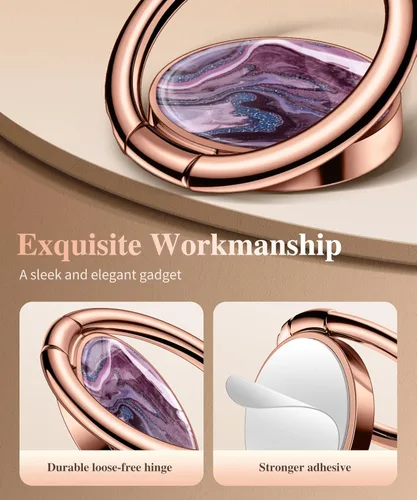 Vista 4 de GVIEWIN Soporte de anillo de teléfono celular de mármol, agarre de metal con rotación de 360°, compatible con iPhone 17/16/15/14/Pro Max/Air/Plus