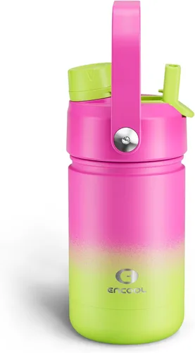 Vista 20 de Botella de agua aislada con popote para niños, botella de agua de acero inoxidable de 12 onzas con boquilla doble, a prueba de fugas, sin BPA, al