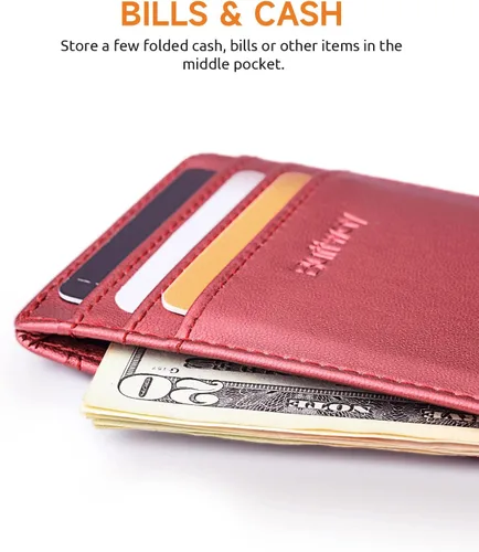 Vista 5 de Buffway Billetera delgada para hombre, minimalista con bolsillo frontal delgado, tarjetero de cuero con bloqueo RFID para viajes de trabajo