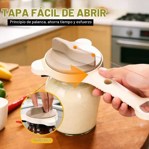 Vista 3 de Abrebotellas multiusos 4 en 1 para manos débiles, abridor de botellas ajustable de tres garras con dientes antideslizantes, abridor de tapas de 1