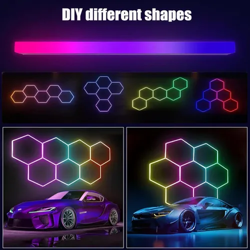 Vista 5 de 31Pack RGB Hexagon led Garage Lights,RGB 7Hexagon Light with Multi Color,Dimmable&Speed Adjustable Magic Hex Wall Lights,DIY Design for Remote