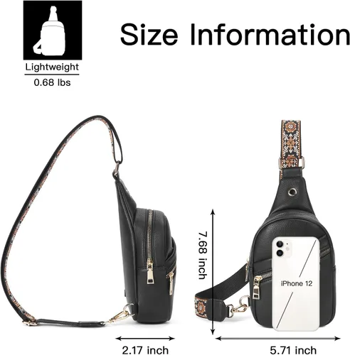 Vista 69 de Telena Bolso bandolera para mujer, bolso cruzado para mujer, cangurera de cuero vegano con correa ajustable