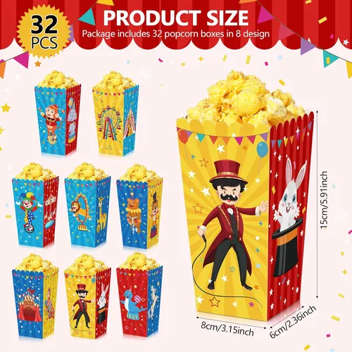 Vista 2 de Tiamon 32 piezas de suministros de fiesta de carnaval, cajas de palomitas de maíz de circo, cajas de papel de circo de 6 pulgadas, cajas de dulces