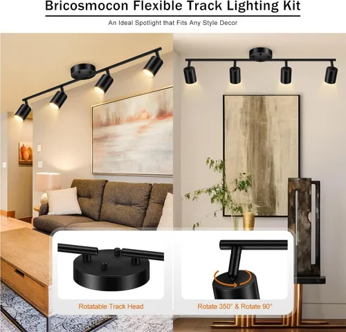Vista 2 de Accesorios de iluminación de pista de techo negro, accesorio de iluminación de cocina, kit de luz de pista de 4 luces de 30", luces de techo LED