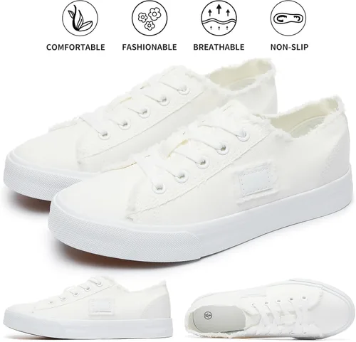 Vista 2 de Zapatos de lona para mujer, zapatos de lona de moda, zapatos casuales para caminar, Lienzo blanco