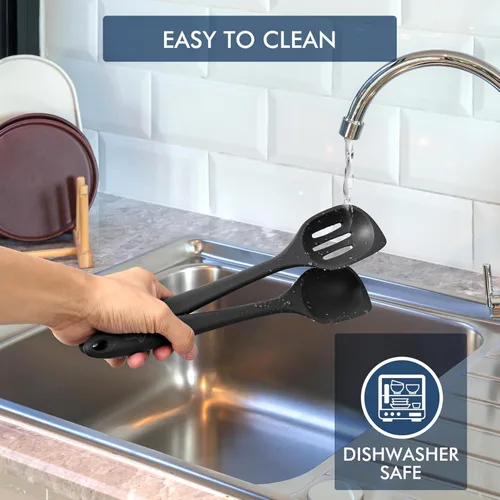 Vista 7 de HOTEC - Espátula de cocina de silicona resistente al calor, cucharas grandes y sólidas de cocina con ranuras para mezclar, servir, raspar