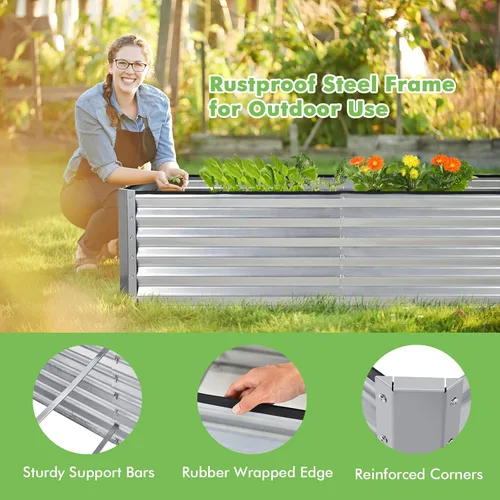 Vista 5 de Safstar - Cama de jardín elevada galvanizada, 6 x 3 x 2 pies, kit de maceta elevada de metal con 4 estacas de tierra y 269 galones, cama de jardín