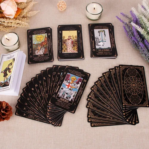 Vista 6 de Cartas de tarot para principiantes, baraja de tarot clásica con significados, tarjetas duraderas con libro guía, color negro