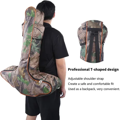 Vista 4 de Funda, bolsa ajustable en forma de T con bolsa de almacenamiento de 2 lados, diseño de doble cremallera, funda de arco recurvo para competiciones