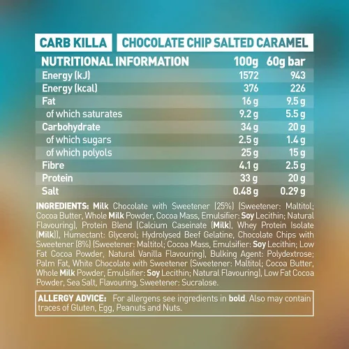 Vista 2 de Grenade Carb Killa Barra alta en proteínas y baja en carbohidratos, 12 x 2.12 oz - Caramelo salado con chispas de chocolate