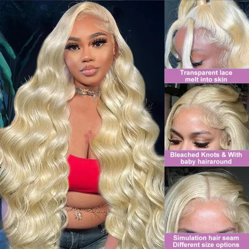 Vista 3 de Alipeacock Peluca de Encaje Frontal 613 13x6 de Cabello Humano Densidad 200% Ondas Corporales Rubias Pelucas de Encaje Frontal de Cabello Humano Pre