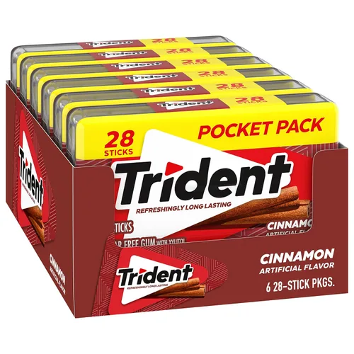 Vista 11 de Trident Cinnamon - Goma de mascar sin azúcar, sabor a canela, 6 paquetes de bolsillo de 28 unidades (168 unidades en total)