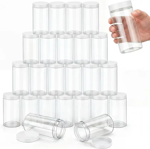 Vista 7 de SATINIOR 24 frascos de plástico transparente vacíos con tapas, recipientes de almacenamiento redondos de boca ancha para productos de belleza, crema