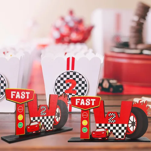Vista 5 de Carteles de dos letras de auto de carreras rápidos para centros de mesa de la tabla para decoraciones de segundo cumpleaños para niños, suministros