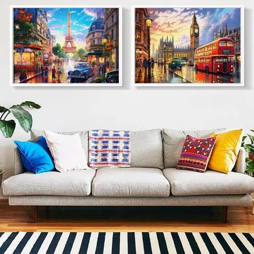 Vista 7 de Paquete de 2 rompecabezas para adultos de 1000 piezas - Big Ben y Torre Eiffel, rompecabezas difíciles para adultos, decoraciones de rompecabezas