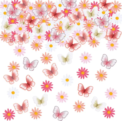 Cindeer 80 parches para planchar con flores de mariposa para ropa, bonitos parches bordados para coser en apliques para jeans, chaquetas, mochilas,