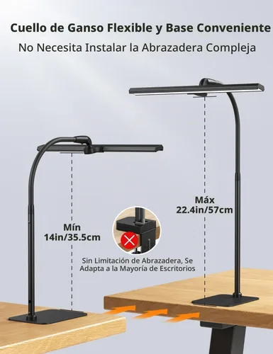 Vista 5 de Kary - Lámpara LED de escritorio, luz flexible de cuello de cisne con base Botón negro