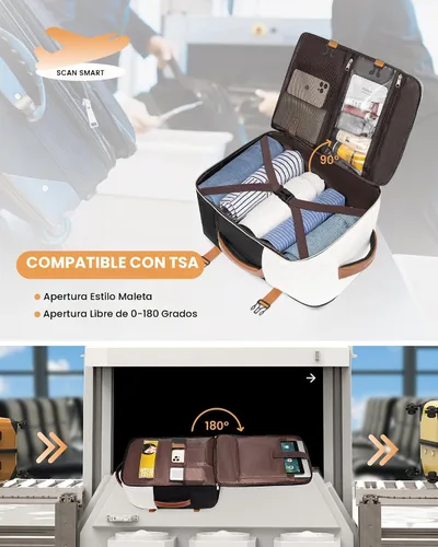 Vista 4 de LOVEVOOK: mochila de transporte de 40L, mochila de viaje para mujer con 3 cubos de embalaje Beige-negro-marrón