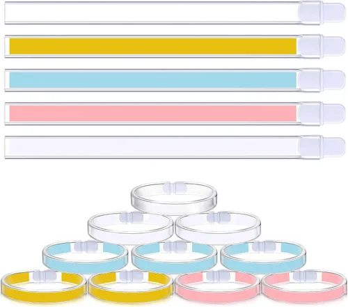 Vista 8 de Geyee 10 bandas tubulares impermeables para muñecas, banda médica con múltiples inserciones, información de color, pulsera de plástico reutilizable