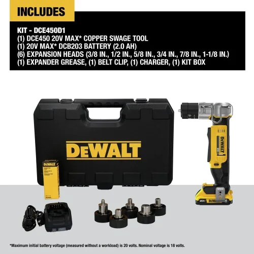 Vista 2 de DEWALT Kit de herramientas de estampación de cobre MAX de 20 V con batería, cargador y 6 cabezales de expansión de 3/8 pulgadas, 1/2 pulgadas, 5/8