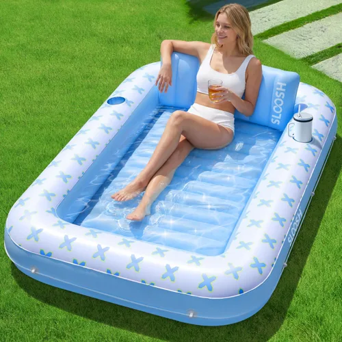 SLOOSH Inflatable Tanning Pool Lounger Float, 70" x 46" Pool Floats Adult with Pillow, 4 in 1 Suntan Tub Raft Floatie,Sunbathing Bed Lounge for