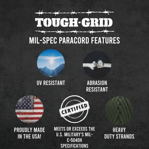 Vista 5 de TOUGH-GRID - Cuerda paracaídas de 340 kg, cuerda paracaídas 100% nailon Mil-Spec tipo IV utilizada por el ejército de Estados Unidos, ideal