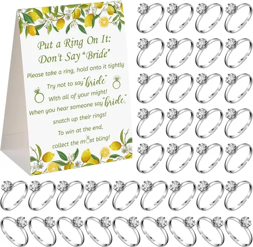 Vista 8 de Woanger Juego de despedida de soltera con 50 anillos falsos, juego de despedida de soltera con temática de vegetación rústica, juegos de boda