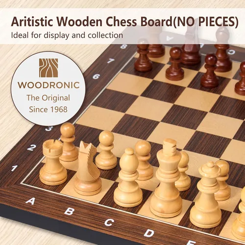 Vista 3 de Tablero de ajedrez de madera de 16 pulgadas, solo tablero de ajedrez profesional para torneos, juego de mesa de madera premium con notación