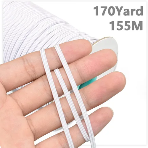 Vista 3 de Cuerda elástica trenzada blanca de 1/8 de pulgada, 0.118 in, banda elástica plana, cuerda elástica, carrete elástico de punto elástico para coser