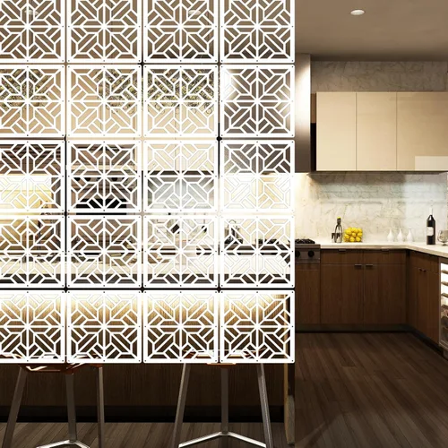 Vista 6 de Lchen Panel divisor de habitación colgante, divisor de pared colgante blanco, 10 piezas de madera y plástico, decoración de oficina en el hogar