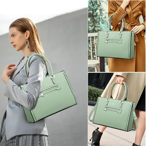 Vista 2 de TANTOMI Structured Satchel Purses for Women, Medium Vegan Leather Top Handle Handbag with Pockets, Classy Work Bag for Ladies