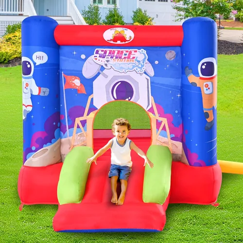 Vista 8 de WELLFUNTIME Casa de Rebote Inflable, Castillo Hinchable con Tobogán y Soplador, Casa de Salto para Niños con Aro de Baloncesto, Castillo Hinchable
