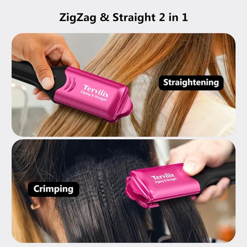 Vista 2 de Terviiix Plancha de pelo con crimpadora de 4 placas intercambiables, plancha prensadora para cabello con queratina y aceite de argán para mujeres