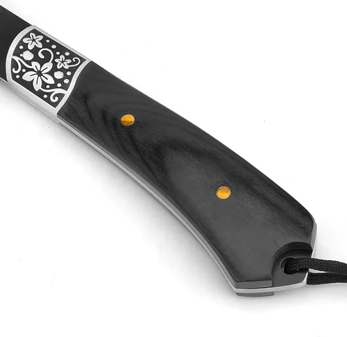 Vista 4 de Hacha de camping con vaina de cuero – Tomahawk de supervivencia compacta de 13" con tang completo y mango de madera para senderismo, supervivencia