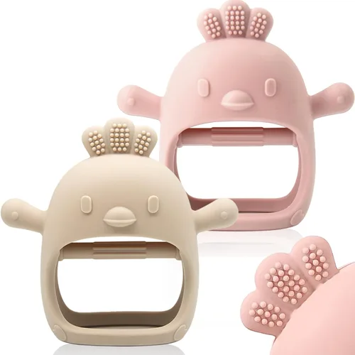 Vista 11 de Paquete de 2 manoplas de dentición de silicona para bebés de más de 3 meses, mordedores de muñeca y mano, juguetes para masticar para necesidades