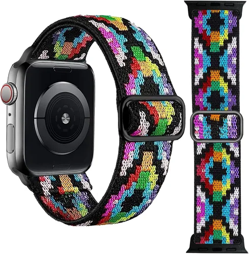 Vista 25 de Paquete de 2 bandas elásticas compatibles con Apple Watch de 1.496 pulgadas Tótem A-Verde+Rosa Fuerte