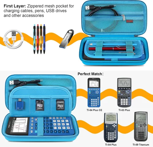 Vista 2 de Elonbo Funda de transporte para calculadora gráfica de color Texas Instruments TI-84 Plus CE/TI-84 Plus/TI-83 Plus/TI-83 Plus CE, bolsillo de malla