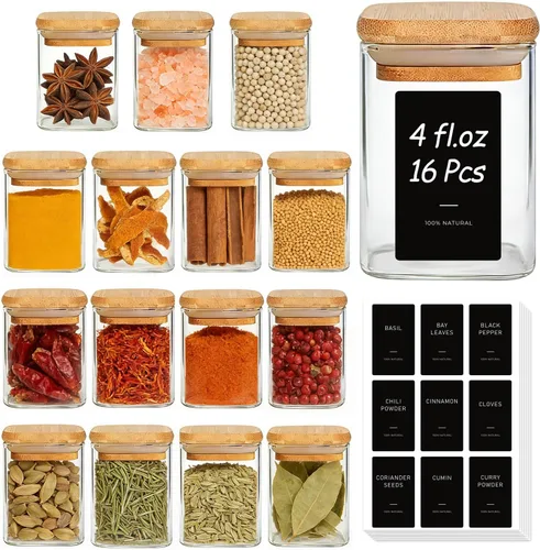 Vista 11 de ComSaf Juego de tarros de almacenamiento de alimentos de vidrio de 0.7 Qt, conjunto de 9 tarros de almacenamiento de vidrio transparente con tapas