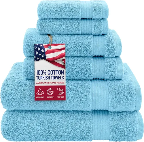 Vista 17 de Juego de toallas American Veteran Towel, de lujo, 6 piezas de algodón 100 % turco para máxima suavidad y absorción, para hotel y spa