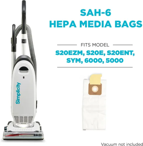 Vista 5 de Simplicity Vacuums Bolsas de repuesto para aspiradora Hepa con certificación SAH-6, se adapta a aspiradora vertical S20EZM Allergy, Symmetry y 6
