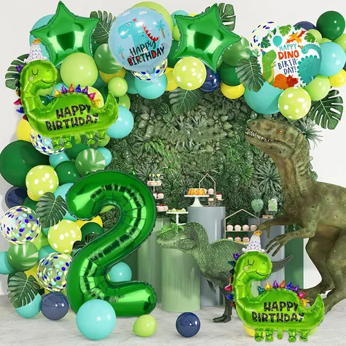 Vista 4 de 7 globos de dinosaurio, globos de aluminio de aluminio de tereftalato de polietileno con número de cumpleaños, suministros de fiesta de dinosaurio