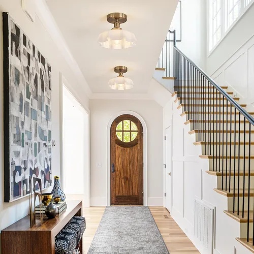 Vista 3 de Lámpara de techo semiempotrada blanca, moderna cerca del techo, lámpara vintage de cristal de leche empotrada, para cocina, comedor, lavadero