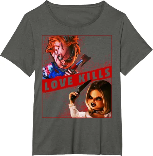 Vista 59 de Child's Play Chucky and Tiffany Love Kills T-Shirt Asphalt Grey