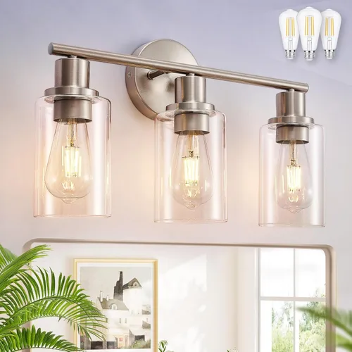Vista 13 de DLLT Juego de dos apliques de pared: modernas lámparas de tocador de baño - Lámparas de tocador color negro mate con pantalla de vidrio transparente